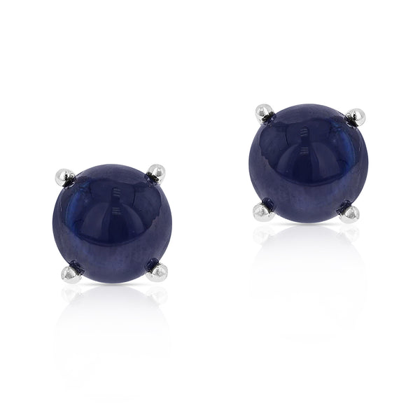 7MM Genuine Sapphire Round Cabochon Stud Earrings, Sterling Silver