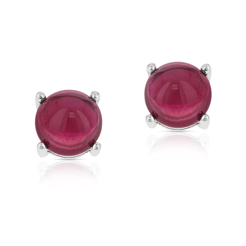 7MM Genuine Sapphire Round Cabochon Stud Earrings, Sterling Silver