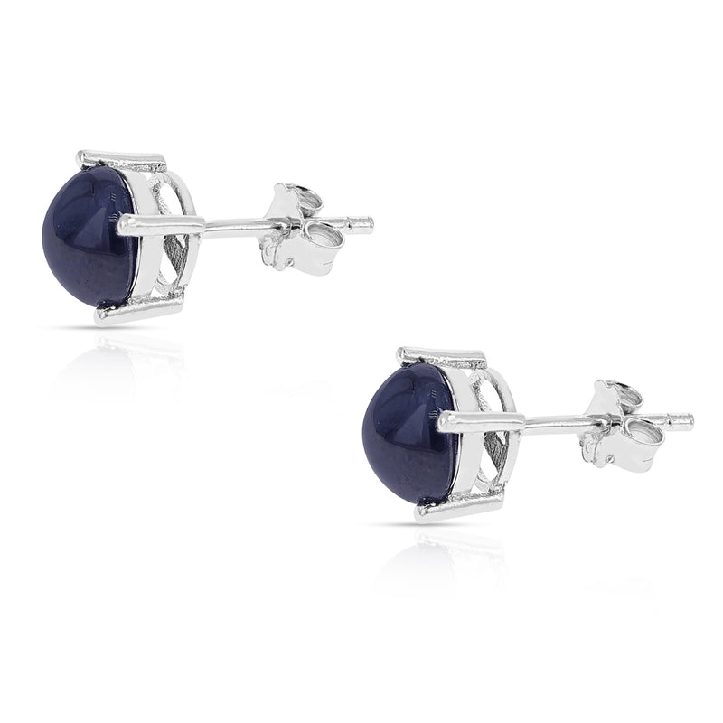 7MM Genuine Sapphire Round Cabochon Stud Earrings, Sterling Silver