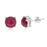 7MM Genuine Sapphire Round Cabochon Stud Earrings, Sterling Silver