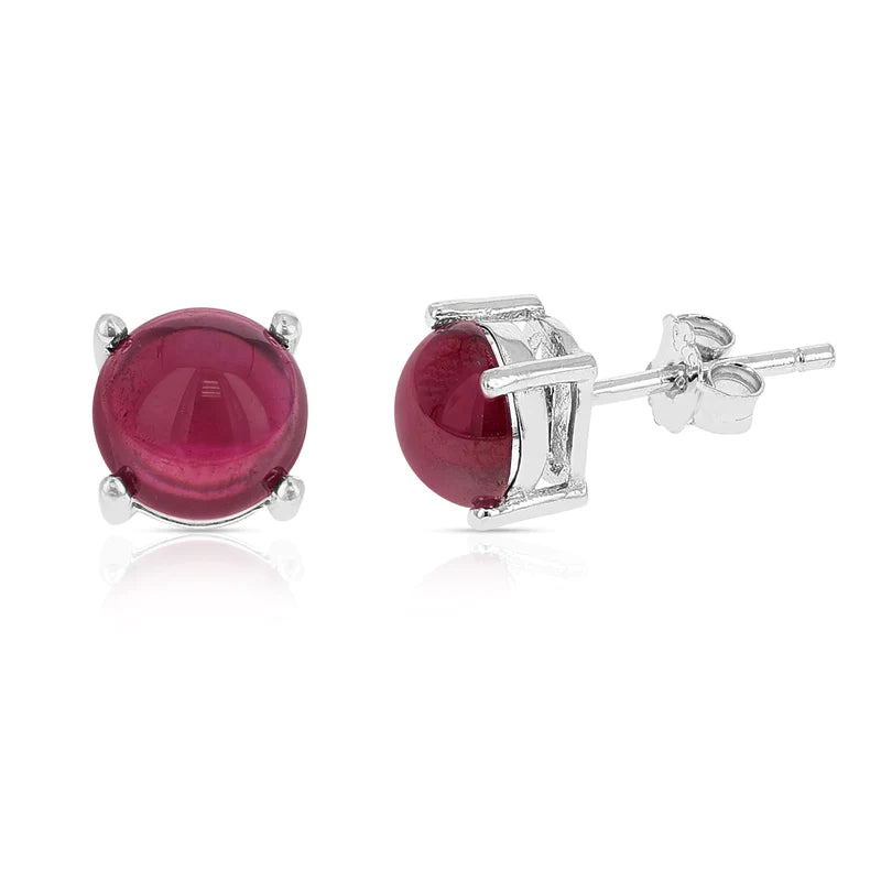 7MM Genuine Sapphire Round Cabochon Stud Earrings, Sterling Silver