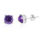 7MM Genuine Sapphire Round Cabochon Stud Earrings, Sterling Silver