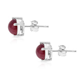 7MM Genuine Sapphire Round Cabochon Stud Earrings, Sterling Silver