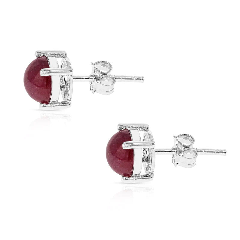 7MM Genuine Sapphire Round Cabochon Stud Earrings, Sterling Silver