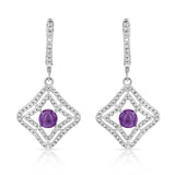 Genuine Amethyst Dangling Earrings with Cubic Zirconia, in Sterling Silver