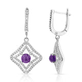 Genuine Amethyst Dangling Earrings with Cubic Zirconia, in Sterling Silver