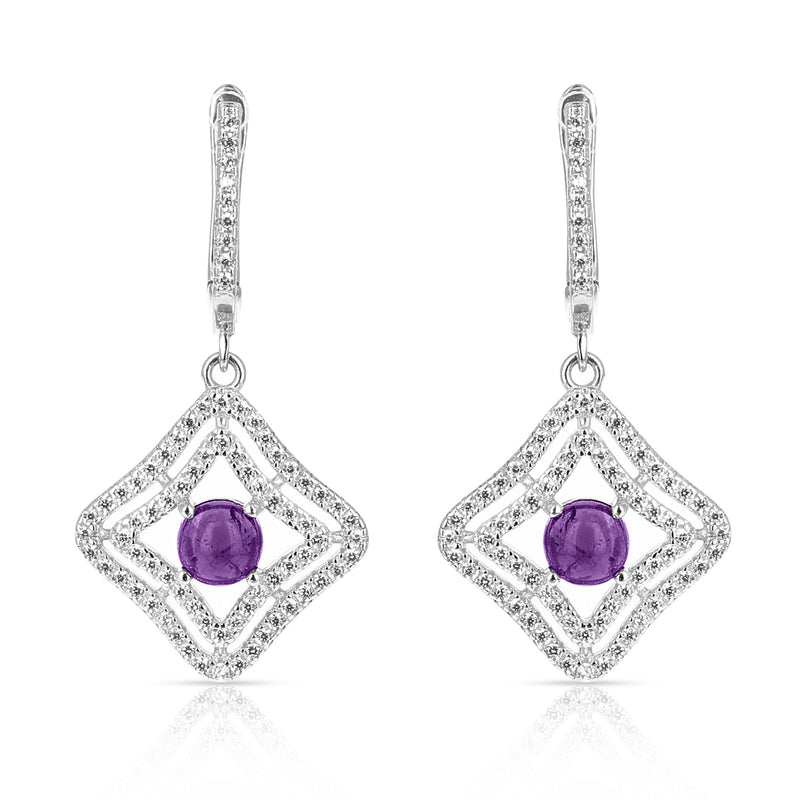 Genuine Amethyst Dangling Earrings with Cubic Zirconia, in Sterling Silver