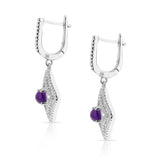 Genuine Amethyst Dangling Earrings with Cubic Zirconia, in Sterling Silver