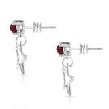 Genuine Garnet Star Dangling Earrings in Sterling Silver