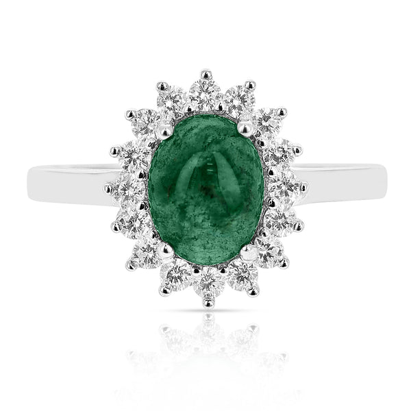 Genuine Emerald Cabochon Ring in Sterling Silver