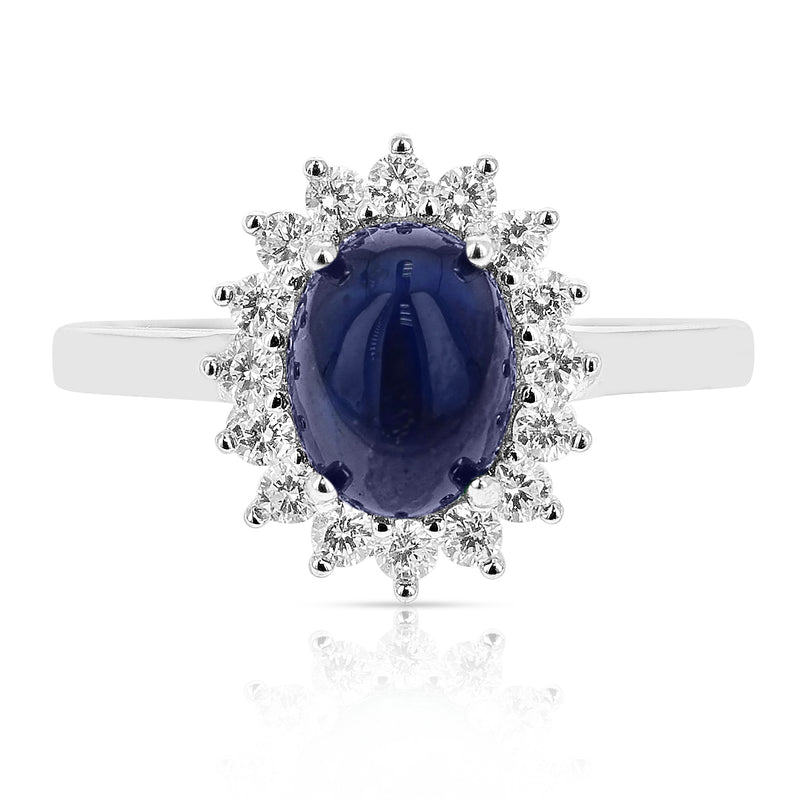 Genuine Sapphire Cabochon Ring in Sterling Silver