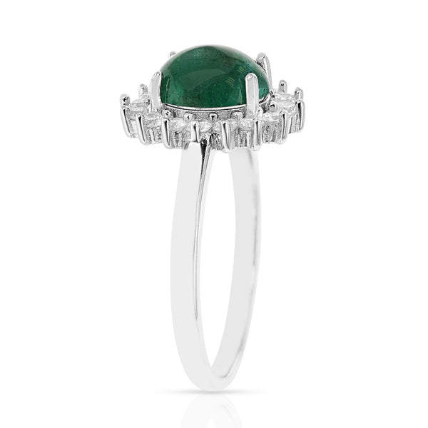 Genuine Emerald Cabochon Ring in Sterling Silver