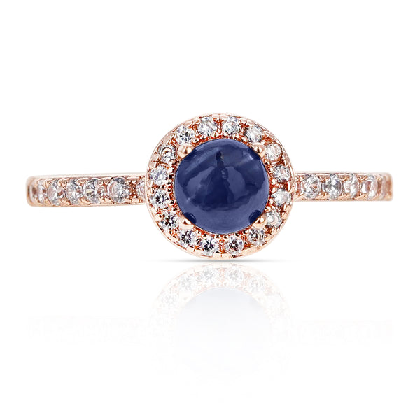 Round Genuine Sapphire Cabochon Ring in Sterling Silver