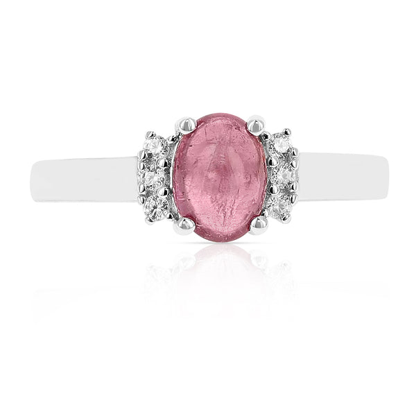 Genuine Oval Pink Tourmaline Ring in Sterling Silver