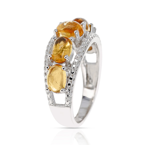 Genuine Citrine Cabochon Ring in Sterling Silver