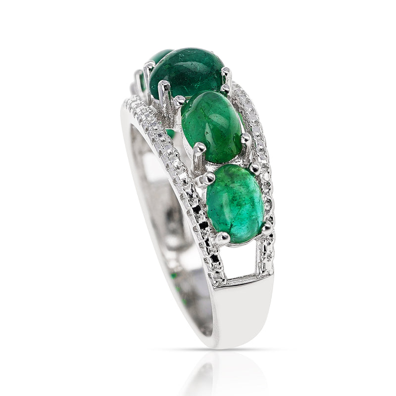 Genuine Emerald Cabochon Ring in Sterling Silver