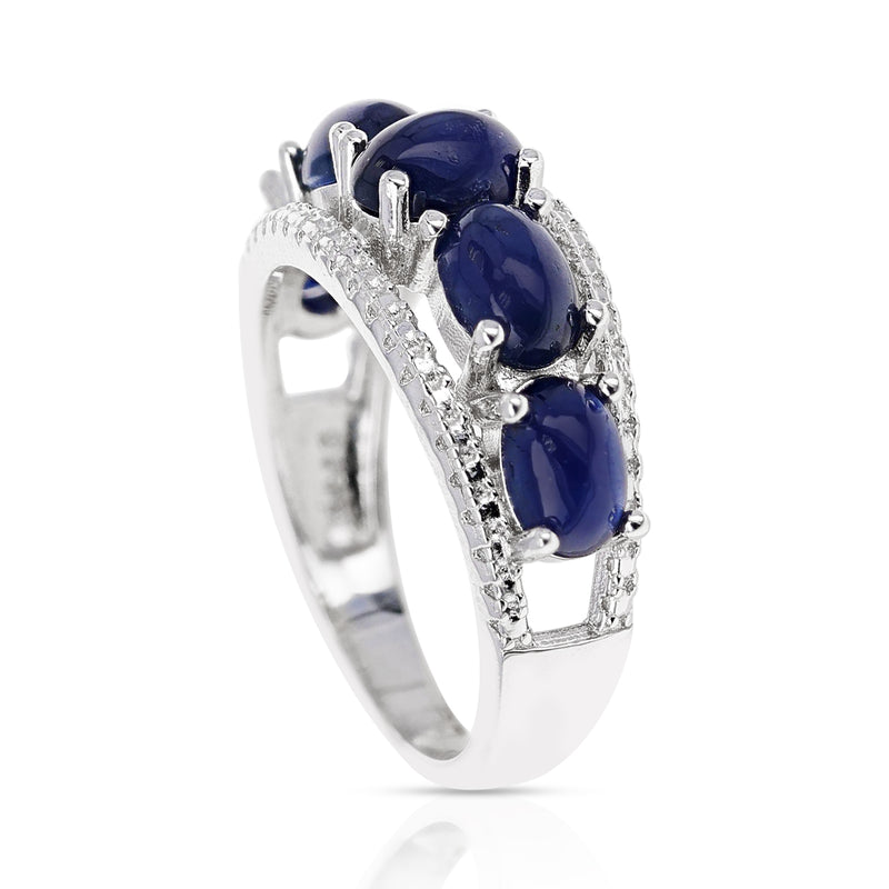 Genuine Sapphire Cabochon Ring in Sterling Silver
