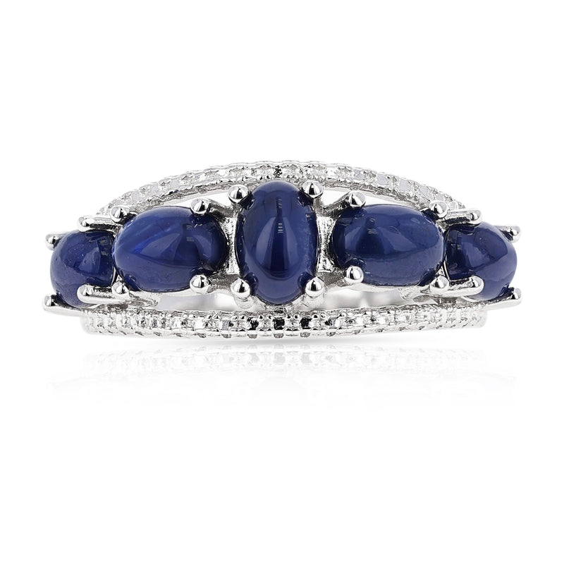 Genuine Sapphire Cabochon Ring in Sterling Silver
