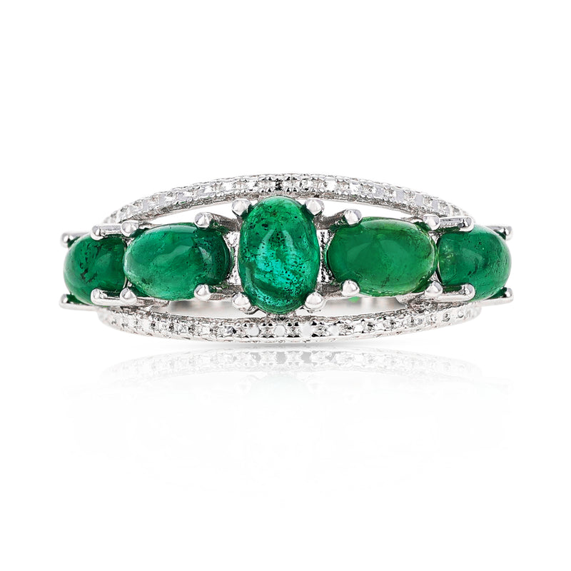 Genuine Emerald Cabochon Ring in Sterling Silver