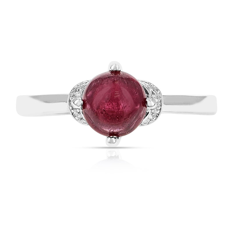 Genuine Round Tourmaline Cabochon Ring in Sterling Silver