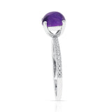Genuine Round Amethyst Cabochon Ring in Sterling Silver