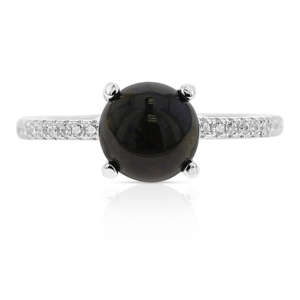Genuine Round Dark Green Tourmaline Cabochon Ring in Sterling Silver