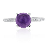 Genuine Round Amethyst Cabochon Ring in Sterling Silver