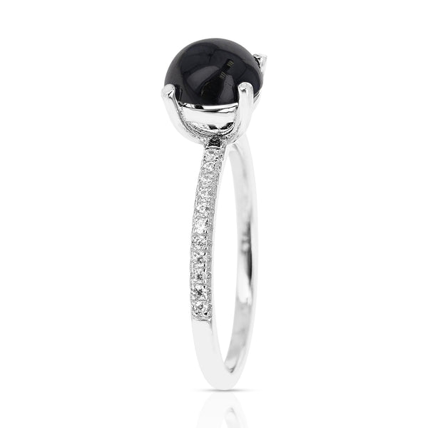 Genuine Round Dark Green Tourmaline Cabochon Ring in Sterling Silver