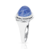 12 ct. Unheated Ceylon Sapphire Cabochon Ring with Diamonds, Paperwork Incl.