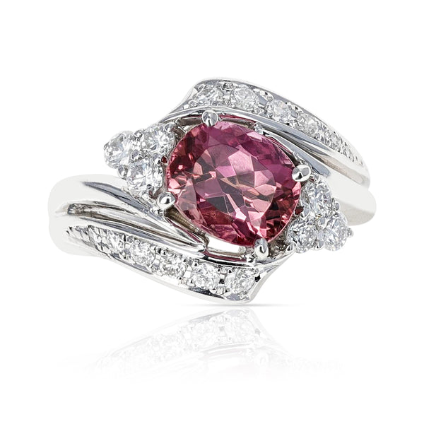 AGL Certified 2.17 ct. Natural Imperial Pink Topaz Ring with Diamonds, Platinum