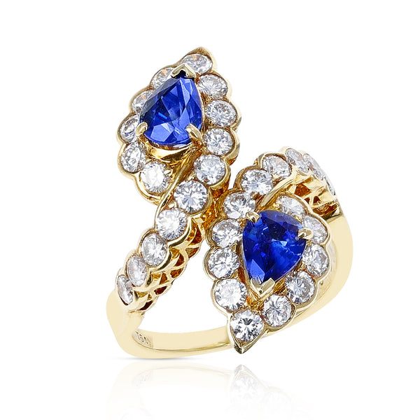 Van Cleef & Arpels French Double Pear Shape Sapphire and Diamond Cocktail Ring