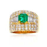 Square-Cut Emerald with 2 ct. Diamond Wide Band Cocktail Ring, 18K Yellow Gold