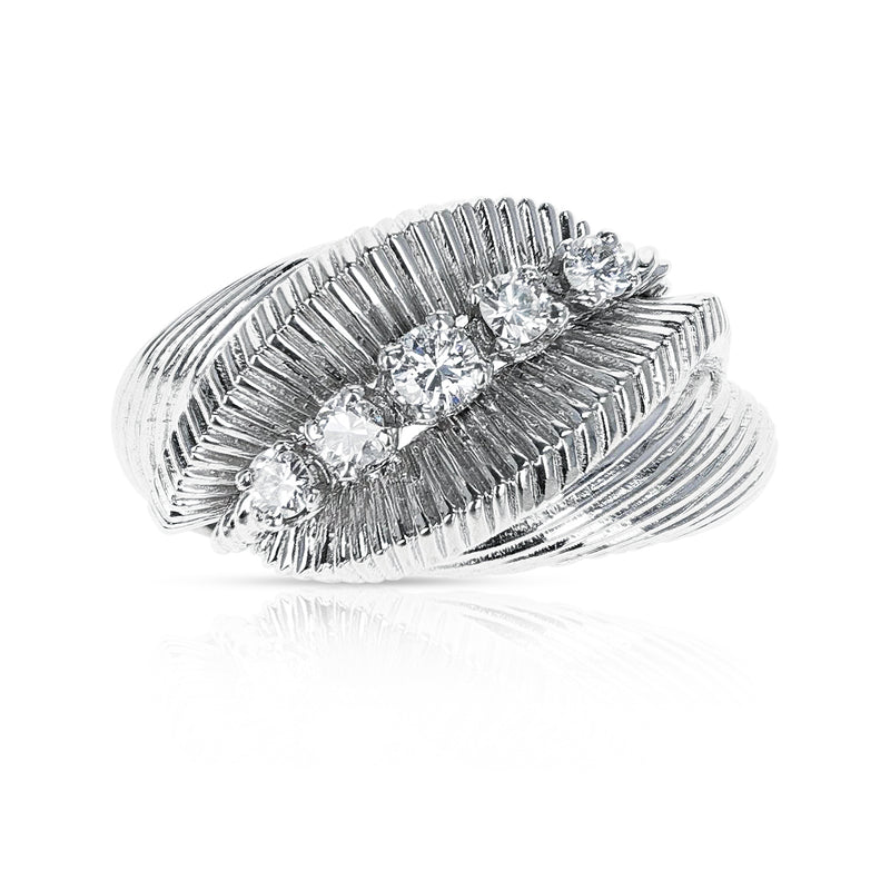 French 1960s Retro Five Round 0.75 cts. Diamond Ring in Platinum