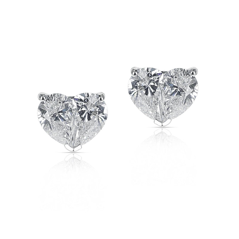 Diamond Two-Pear Heart Shape Studs, 18K White Gold