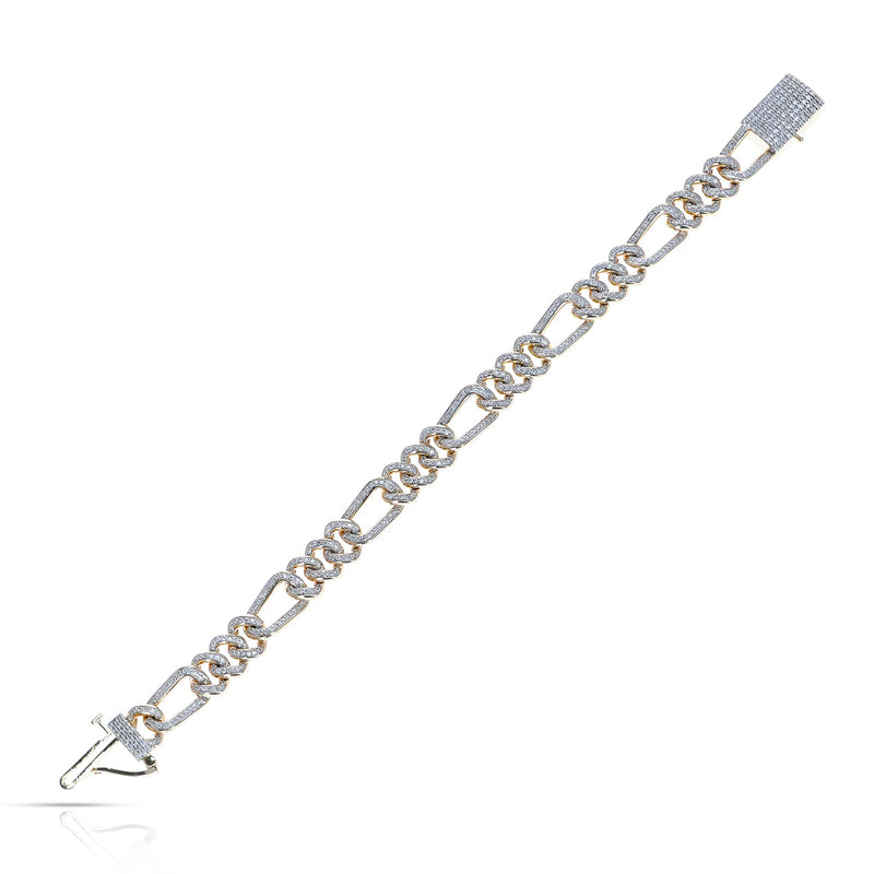 Cuban Link Chain Bracelet with Round Diamonds with Lock Design, 10k Gold