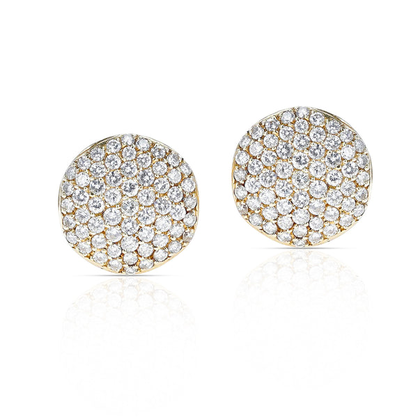 Round Circular 4.50 carat Diamond Earrings, 14K Yellow Gold