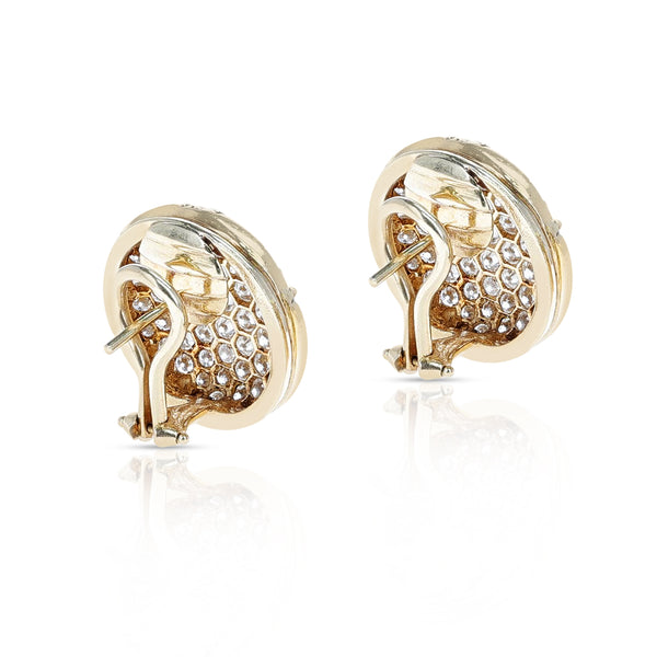 Round Circular 4.50 carat Diamond Earrings, 14K Yellow Gold