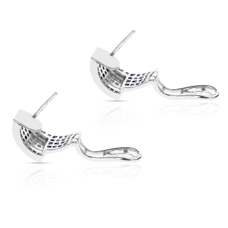 Invisibly Set Sapphire and Diamond Earrings, 18K White Gold