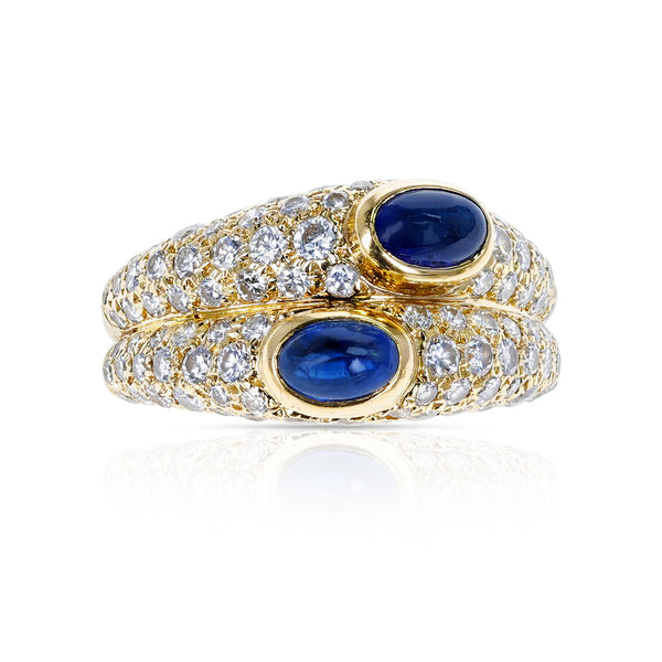 Cartier Paris Double Sapphire Cabochon and Diamond Ring, 18K Yellow Gold