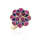Ruby and Sapphire Floral Ring, 18K Yellow Gold