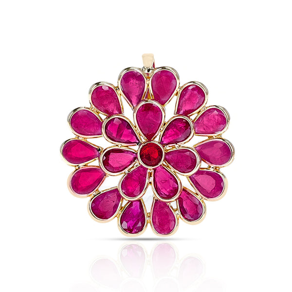 Floral Ruby Pendant, 18k Yellow Gold