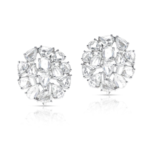 5.87 ct. White Diamond Rose Cut Earrings, 18K White Gold