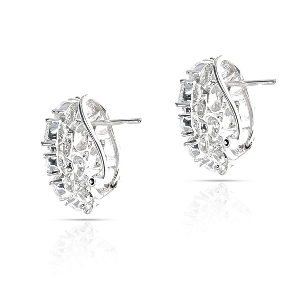 5.87 ct. White Diamond Rose Cut Earrings, 18K White Gold