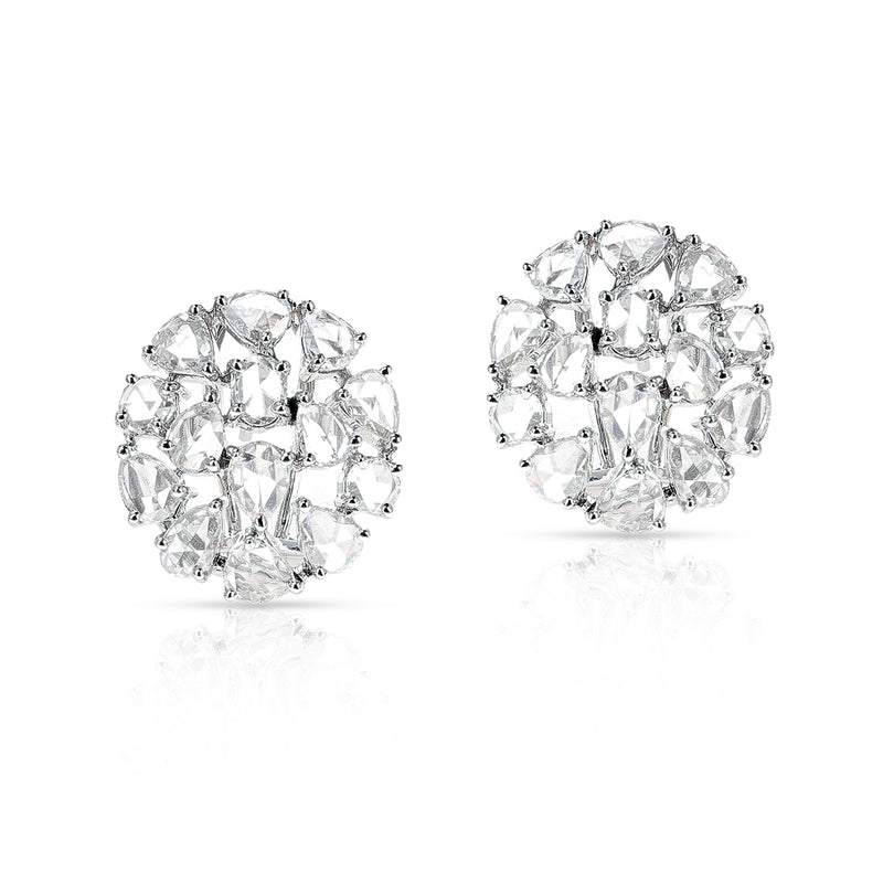 3.75 carat White Diamond Rose Cut Earrings, 18K White Gold