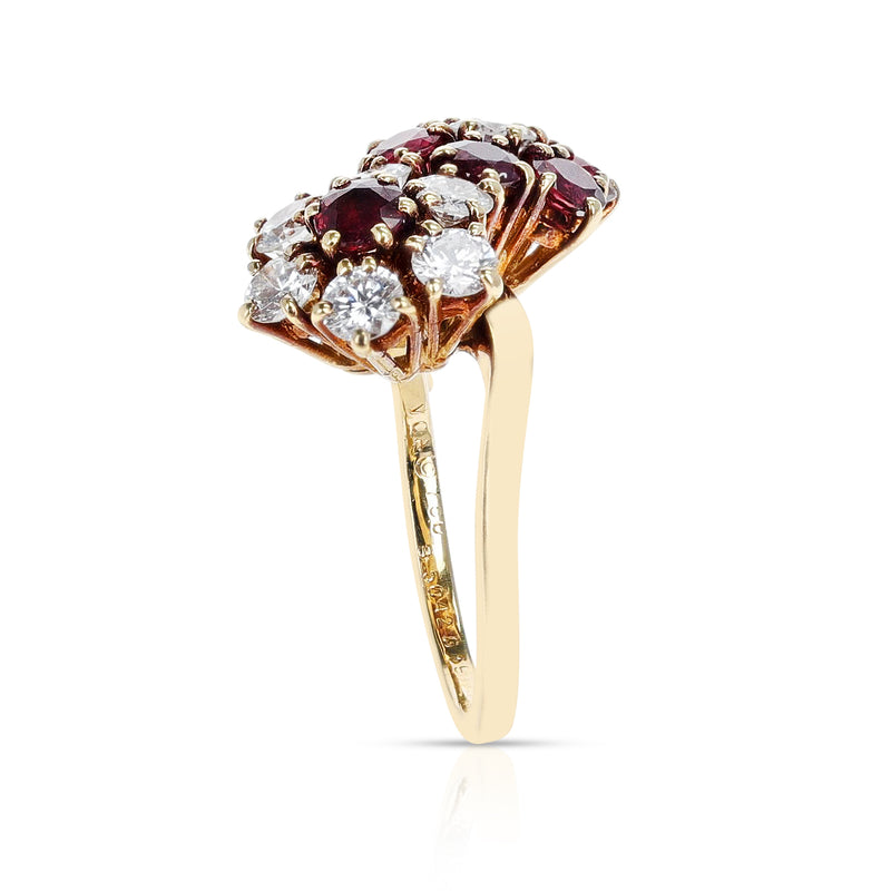 Van Cleef & Arpels Double Floral Ruby and Diamond Toi et Moi Ring, 18k Yellow