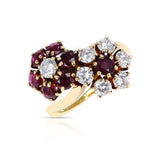 Van Cleef & Arpels Double Floral Ruby and Diamond Toi et Moi Ring, 18k Yellow
