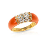Van Cleef & Arpels Coral and 5 Row Diamond Stacking Philippine Ring, 18K Yellow