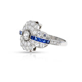 Art Deco-Style Diamond and Sapphire Ring, Platinum
