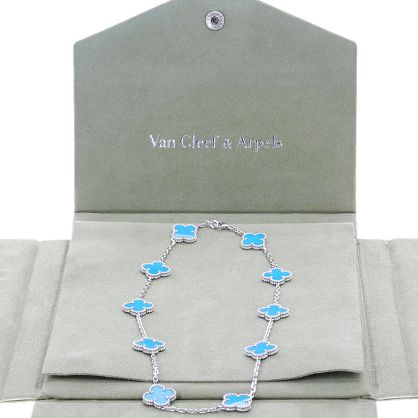 Van Cleef & Arpels 10 Motif Turquoise Alhambra Necklace