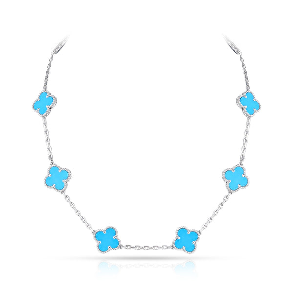 Van Cleef & Arpels 10 Motif Turquoise Alhambra Necklace